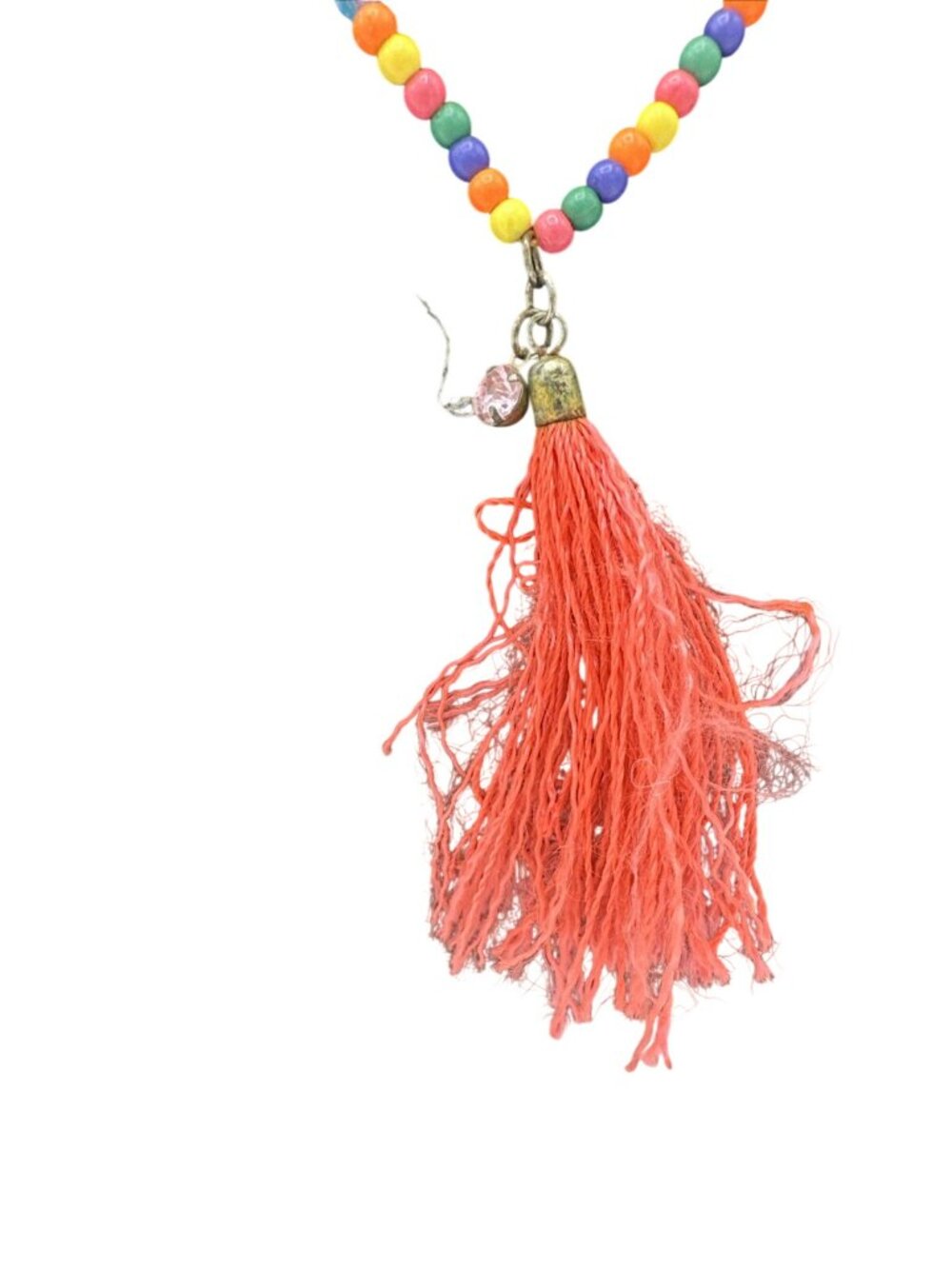 Tassel Beaded Necklace Colorful Bright Multicolor Rhinestone 19" Long Bold Boho